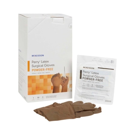 Mckesson Perry, Disposable Gloves, 5.5 mil Palm, Latex, Powder-Free, 8.5, 50 PK, Brown 20-1385N